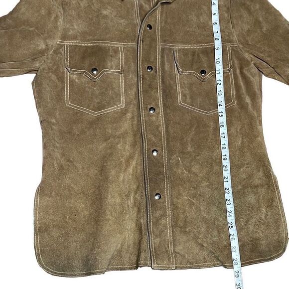 Vintage Heavy Duty Western Cowboy Style Brown Leather & Suede Front Snap Button - Picture 12 of 13
